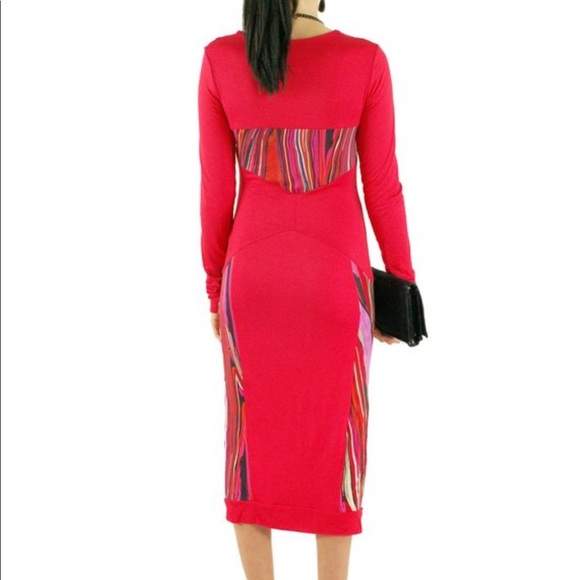 Red and Abstract Print Midi Dress-Size Small - Picture 4 of 5